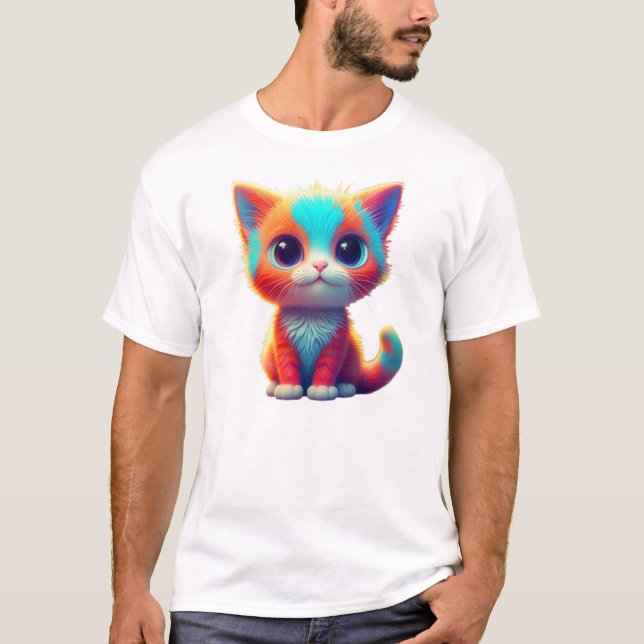 T-shirt Carton de Kitten couleur arc-en-ciel (Devant)