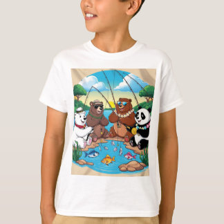 T-Shirt cartoon bears fishing