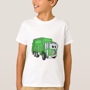T-shirt Cartoon de camion-poubelle vert vif