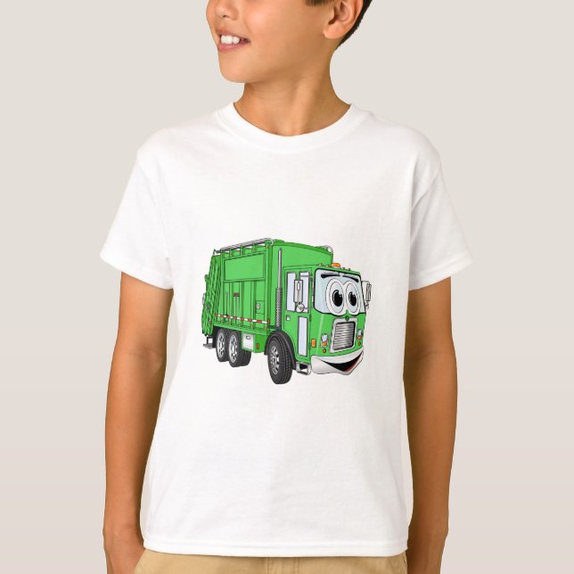 T-shirt Cartoon de camion-poubelle vert vif (Devant)