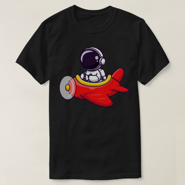 T-shirt Cartoon de l'avion de conduite de l'astronaute mig (Design devant)