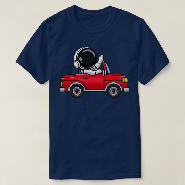T-shirt Cartoon de voiture de l'astronaute mignon conduisa (Design devant)
