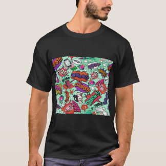 T-shirt Cartoon Fight Words Colorful Seamless Pattern  