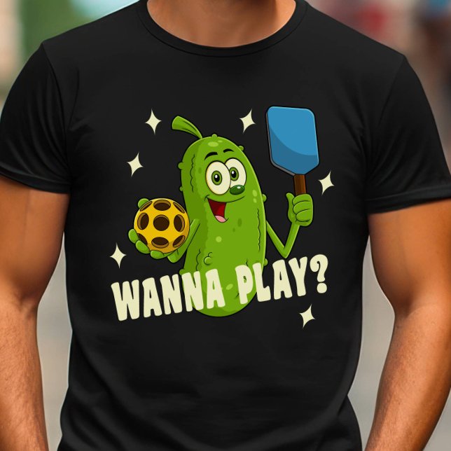 T-shirt Cartoon Pickle Wanna Jouer au Pickleball (Créateur téléchargé)