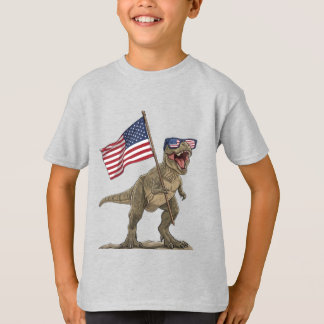 T-Shirt Cartoon T-Rex Drapeau US Enfants - Tee-shi