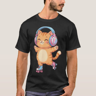 T-shirt Casque Audio Chat Tigré Kawaii à Roulettes
