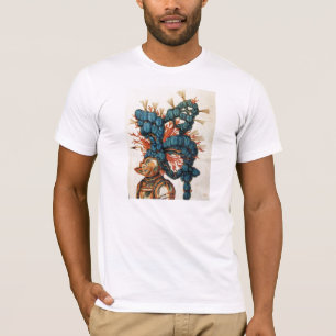 T-SHIRT CASQUE DE CHEVALIER ANTIQUE AUX FEUILLES BLEU ROUG