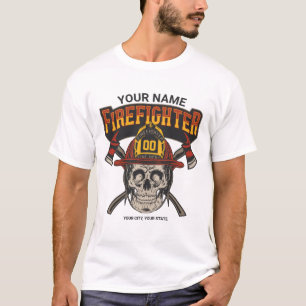 T-shirt Casque de crâne pompier personnalisé Ax pompier