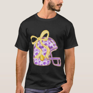 T-shirt Casque de Football de Bow en or violet Jour Touché