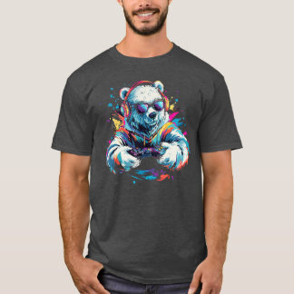 T-shirt Casque de jeu ours polaire coloré Art Gamer ours p