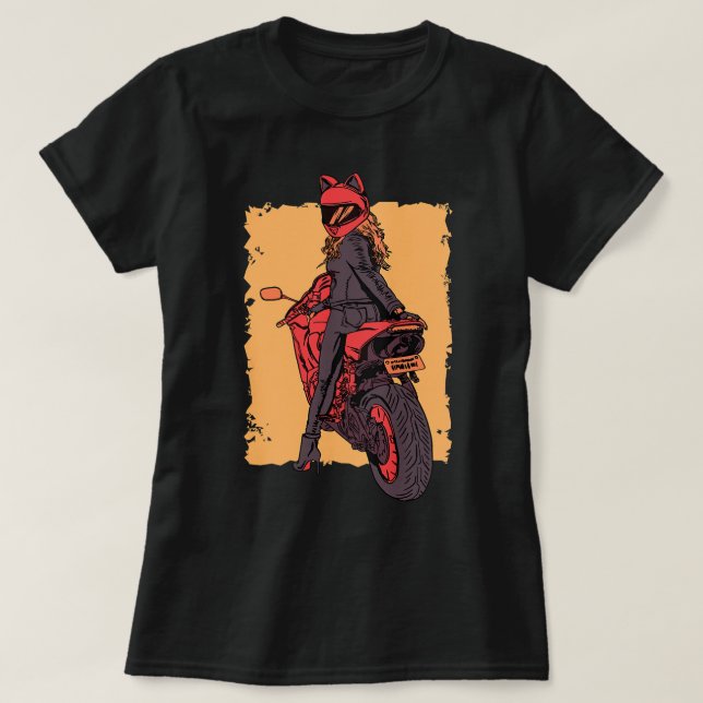 T-shirt Casque de moto de chat pour femmes de moto (Design devant)