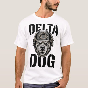 T-shirt Casque Delta Dog Bulldog Gravure Vintage Design_