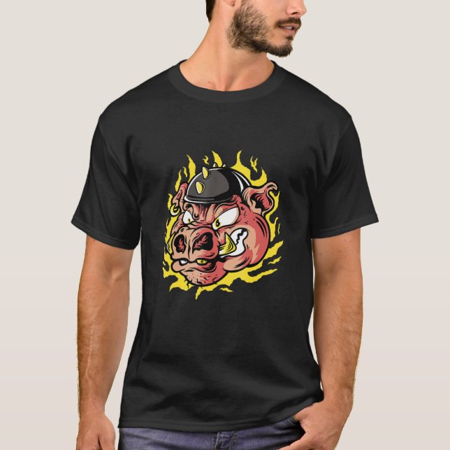 T-shirt Casque déplaisant visage de porc en colère éffraya (Devant)
