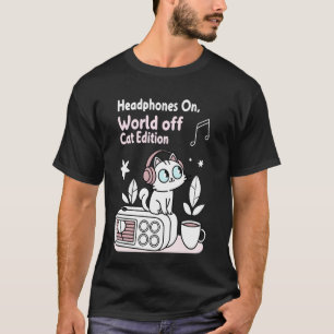 T-shirt Casque sur, monde éteint Chats cosy Amateur de mus