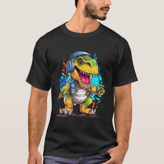 T-shirt Casques Dino Esthétique T Rex Dinosaur Dj Musique