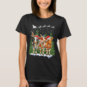 T-shirt Casquette de rennes de vache Père Noël lumières de