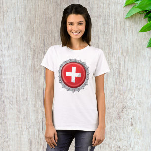 T-shirt Casquette suisse de bouteille drapeau