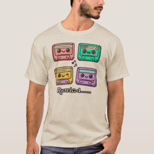 T-shirt Cassette Rétro Mignonne "Rembobiner" Design Kawaii