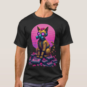 T-shirt Cassette Vaporwave Robot Chat Rustique Post Apoca