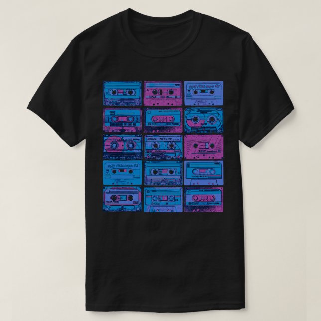 T-shirt cassettes Retro 80s 90s Analog Vinyl Music Bl (Design devant)