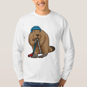 T-shirt Castor au hockey sur glace avec bâton de hockey su