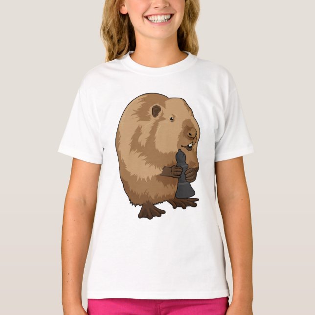 T-shirt Castor au jeu d'échecs avec pièce d'échecs Évêque (Devant)