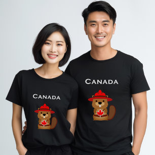 T-shirt Castor Canada mignon avec feuille d'érable couleur
