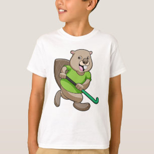 T-shirt Castor de Hockey avec batte de Hockey