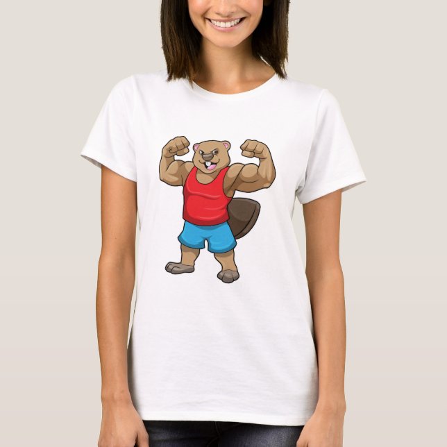 T-shirt Castor en Bodybuilder avec gros bras (Devant)