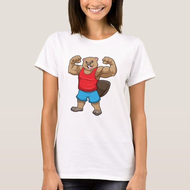 T-shirt Castor en Bodybuilder avec gros bras (Devant)