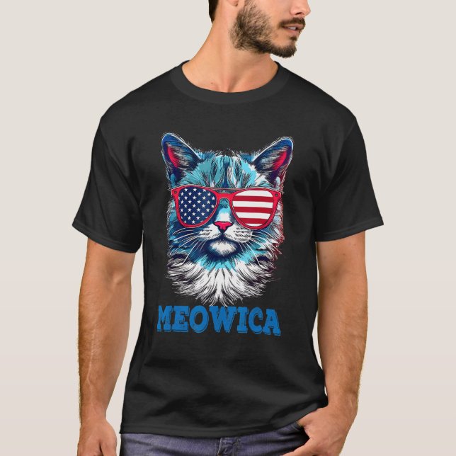 T-shirt Cat 4th of July Meowica Patriotic (Devant)