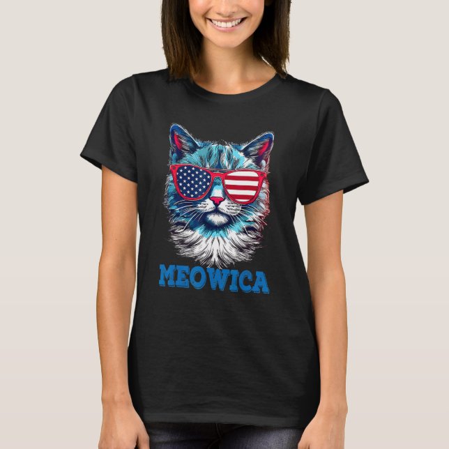T-shirt Cat 4th of July Meowica Patriotic (Devant)