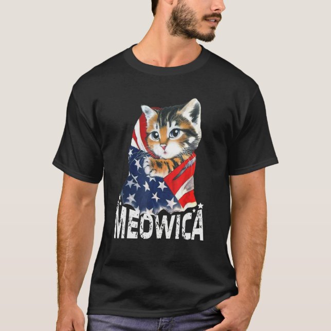 T-shirt Cat 4th Of July Meowica Patriotic Kitten American  (Devant)