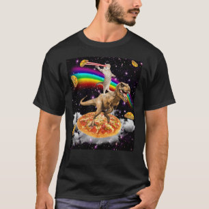 T-shirt Cat à oeil laser galaxie sur Dinosaure sur Pizza a