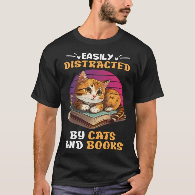 T-shirt Cat and Reading Cat Fans de chats Livres booknerLi (Devant)