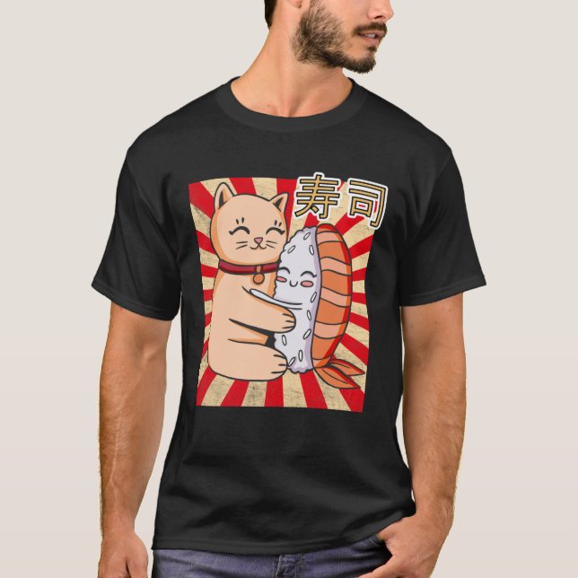 T-shirt Cat And Sushi Japanese (Devant)