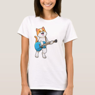 T-shirt Cat at Music with Guitar