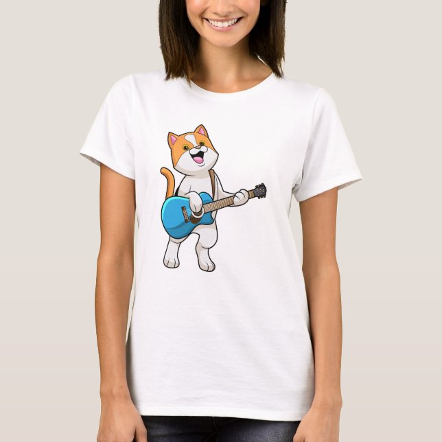 T-shirt Cat at Music with Guitar (Devant)