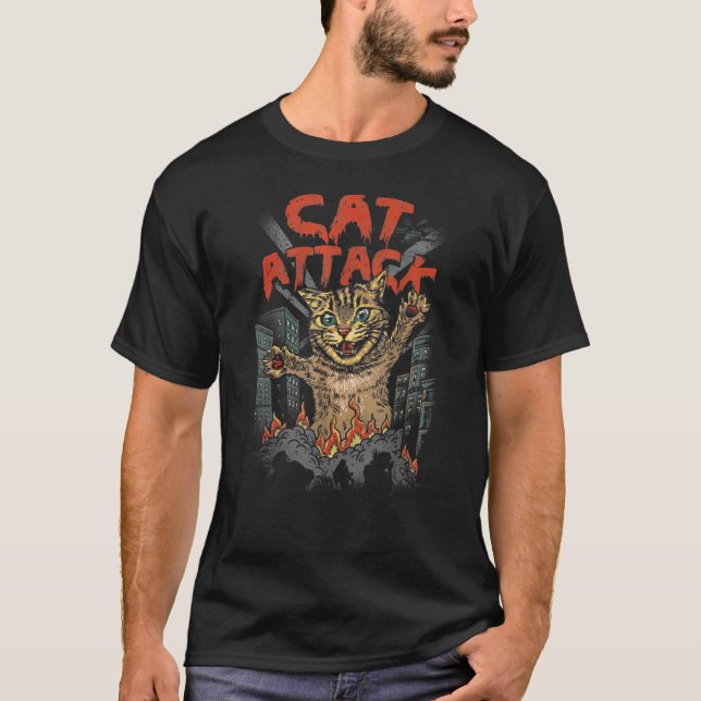 T-shirt Cat Attacking The City Cat Rampage Kitten (Devant)