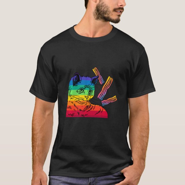 T-shirt Cat Bacon Rainbow Cat Bacon (Devant)