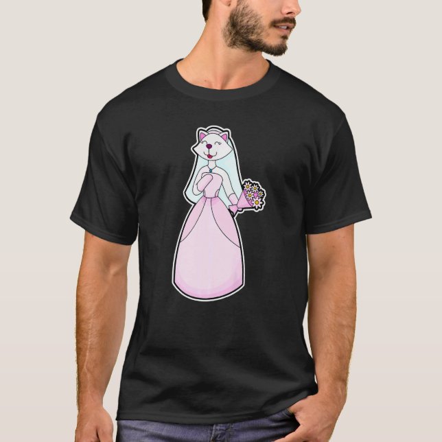 T-shirt Cat Bride Bunch of flowers Wedding   (Devant)