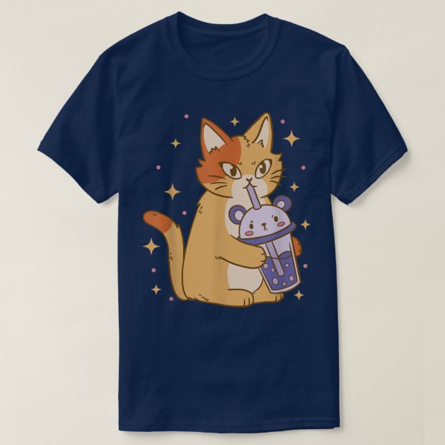 T-shirt Cat Bubble Tea Cool Retro Amusant Bizarre bizarre  (Design devant)