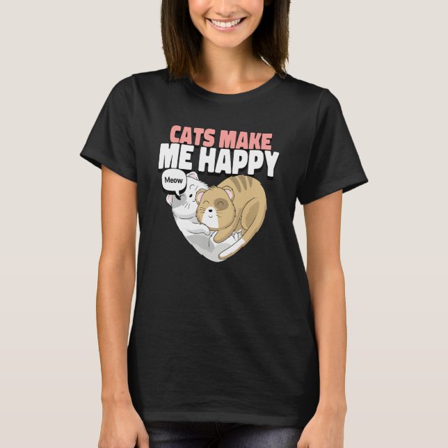 T-shirt Cat Cat make me happy Cute cats cuddling in heart (Devant)