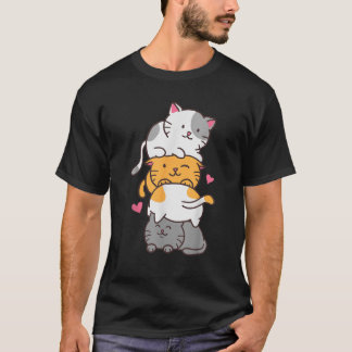 T-shirt Cat Cats Cute Kitty Pile Anime Kawaii Neko Stack G