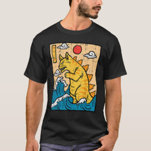T-shirt Cat Catzilla Funny Japonais Wave Art Hommes Femmes