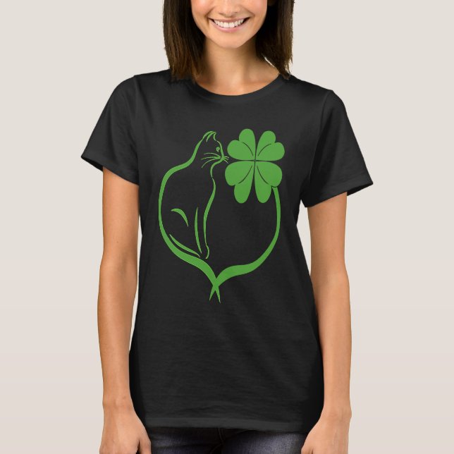 T-shirt Cat Clover Silhouette Shamrock St Patricks Day Kit (Devant)