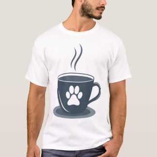T-shirt Cat Dad Coffee – Minimalist Cat Paw & Mug Tee for