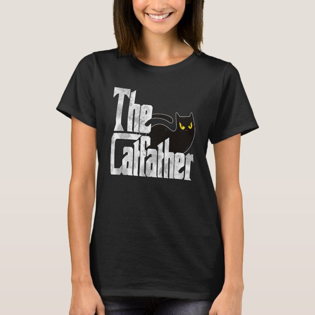T-shirt Cat Dad The Catfather Crazy Black Cat Father Kitty (Devant)
