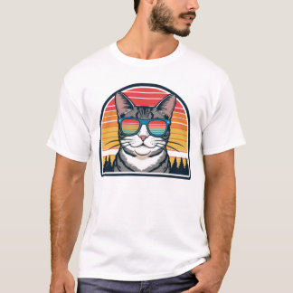 T-shirt Cat Daddy Sunglasses Sunset Retro Fur Dad Papa 