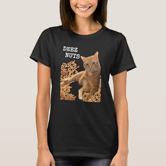 T-shirt Cat DEEZ NUTS blague avec noix de cajou (Devant)
